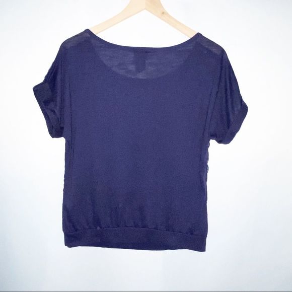 Daytrip Navy Blue Lace Embellished Blouse Medium M - Picture 6 of 8